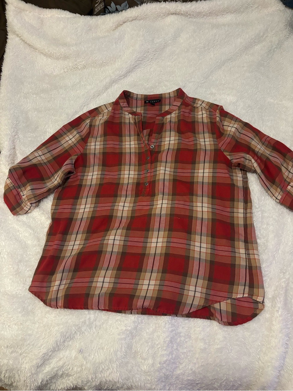Women's Red Plaid Button-Down Casual Shirt